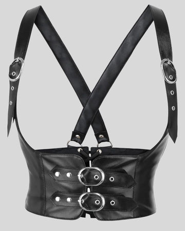 NoirForge™ Harnais Corset en Cuir Noir pour Femme – Ceinture Steampunk