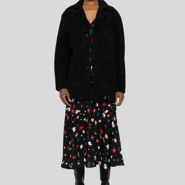 Eclipse Noire – Veste Western Noire à Franges en Daim Femme