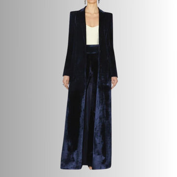 Manteau Long Velours Bleu Femme – Élégance Oversize Luxe