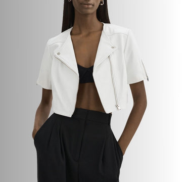Veste Cuir Blanc Femme - Style Motard