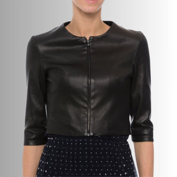 Veste En Cuir Courte Pour Femme - Noir