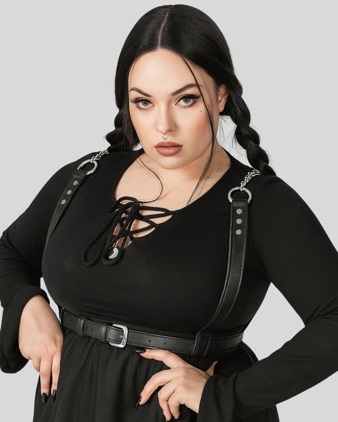 Noir Droit™ – Harnais Chaîne en Cuir Véritable pour Femme Grande Taille