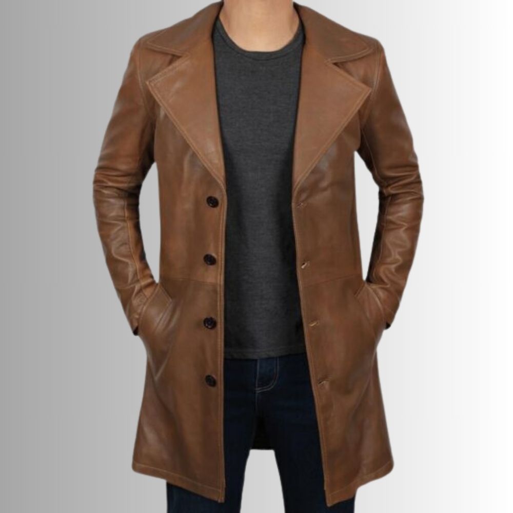 Manteau Cuir Homme Long – en Marron