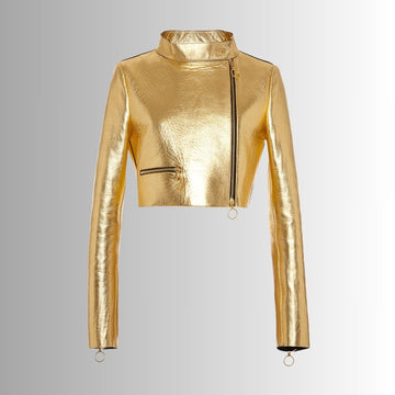 Perfecto Doré Femme - Style Motard Zippé