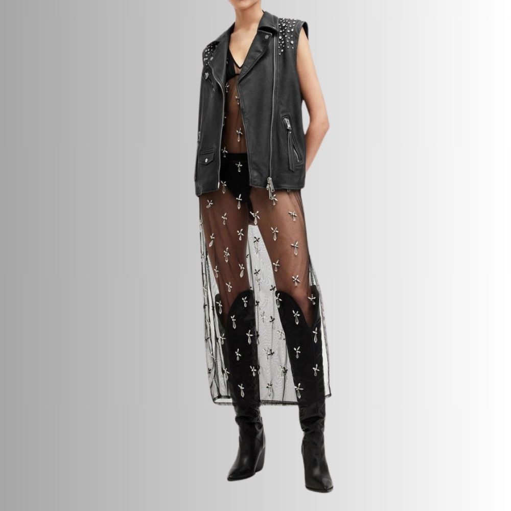 Femme Gilet en Cuir Noir Clouté Style Western – Mode Tendance