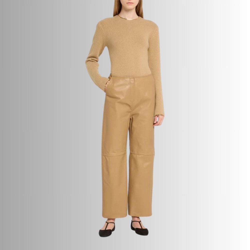 Pantalon Cuir Camel Femme - Panneaux