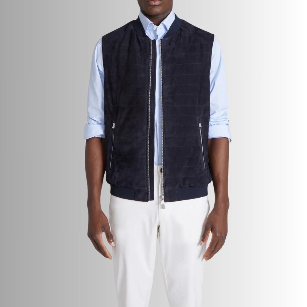 Gilet en daim pour homme - marin