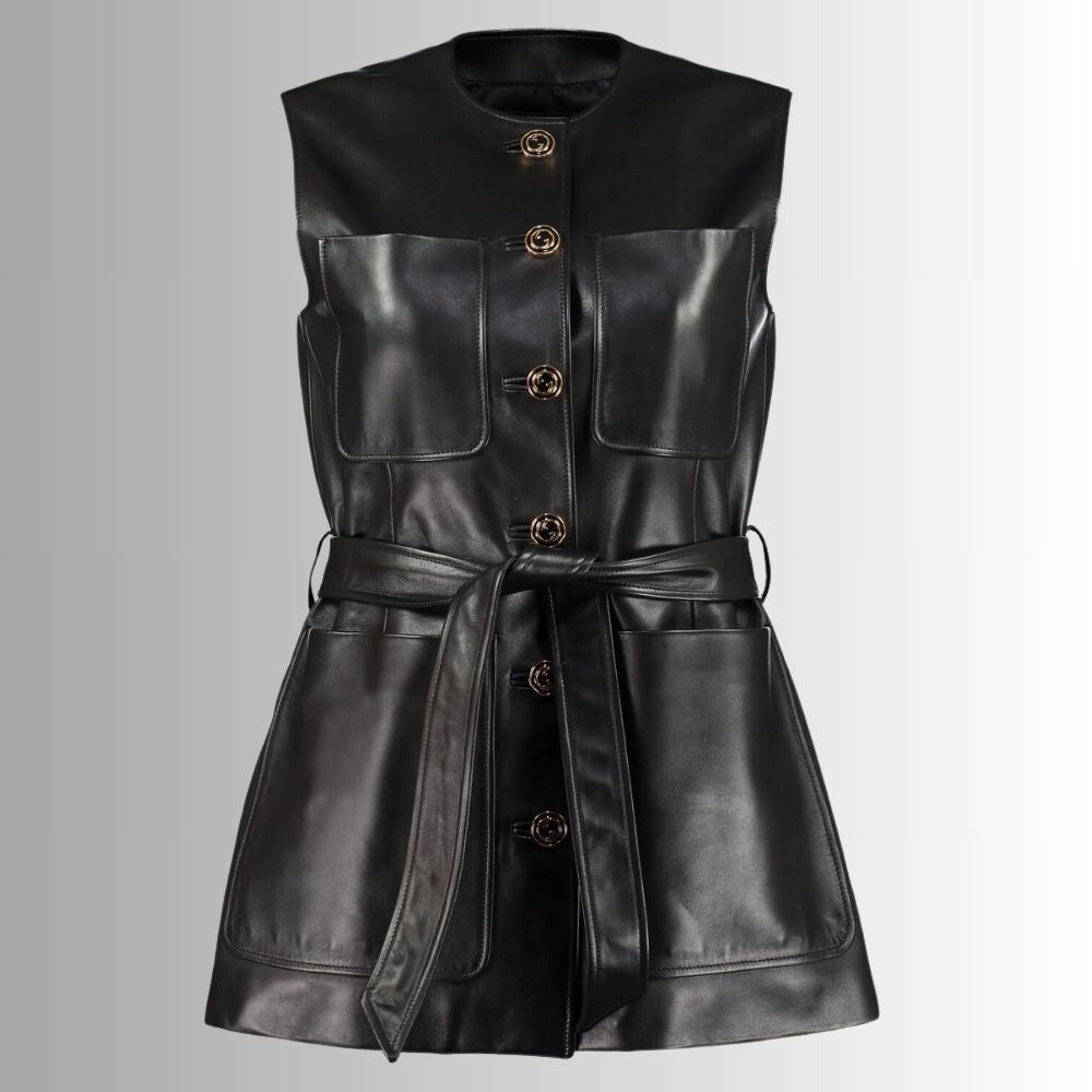 Gilet Cuir Biker Femme - Style Ceinturé