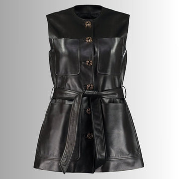 Gilet Cuir Biker Femme - Style Ceinturé