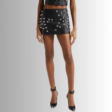 Jupe En Cuir Courte Pour Femme - Polka Clouté