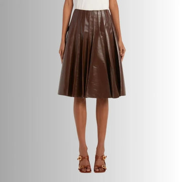 Jupe En Cuir Marron Pour Femme - Style Plissé