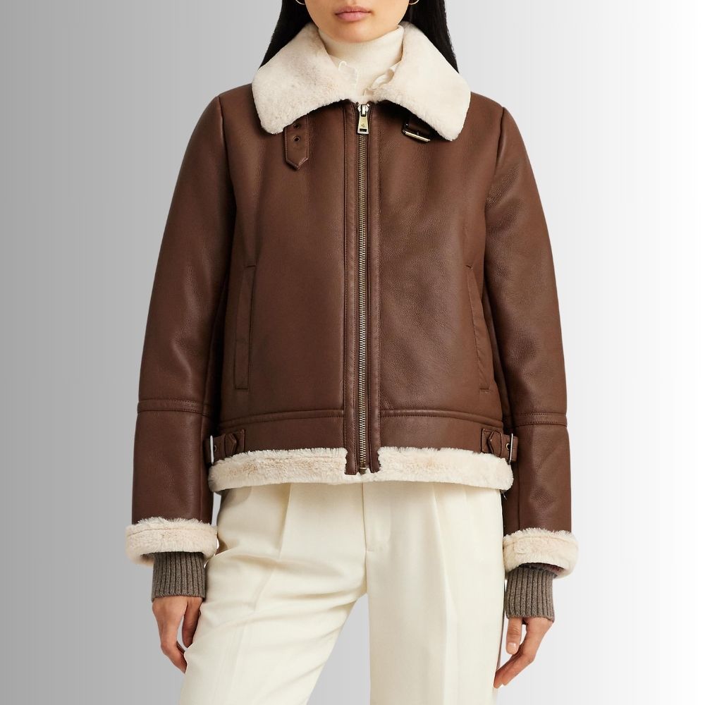 Veste Cuir Marron Fourrure Femme - Moto-détaillée