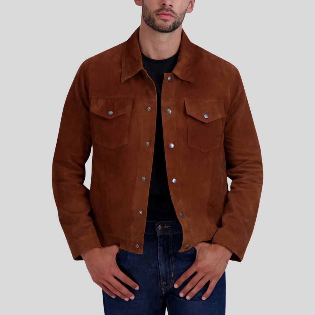 Sierra Oak – Veste Camionneur en Daim Marron pour Homme