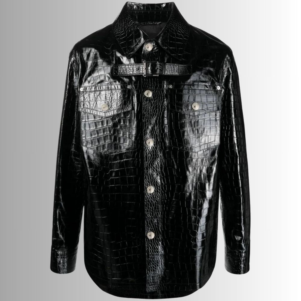 Noir Élite – Veste cuir homme embossée croco – Luxe noir