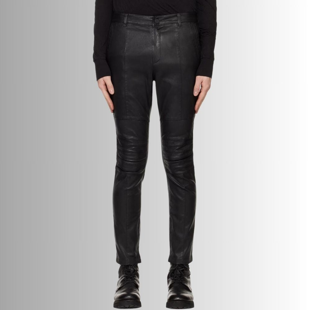 Pantalon En Cuir Moto Homme - Noir