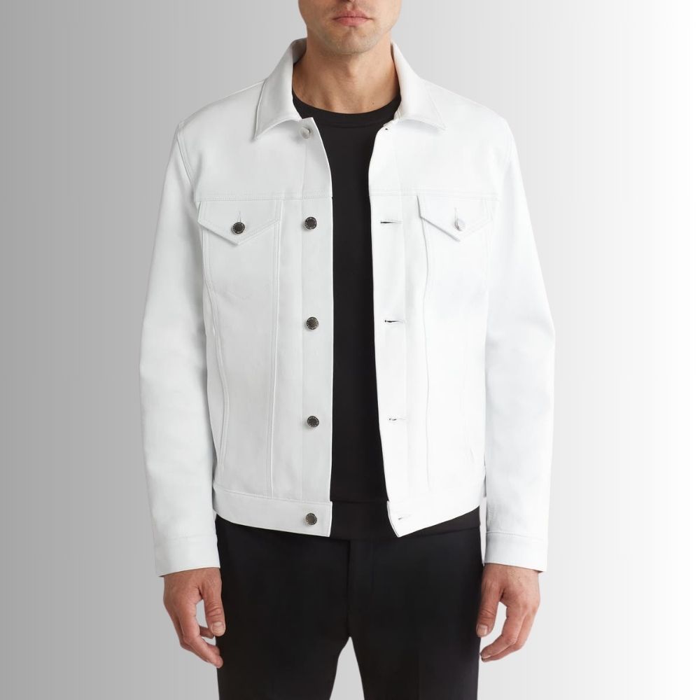 Blanc Camionneur – Veste cuir homme blanche – Style trucker moderne