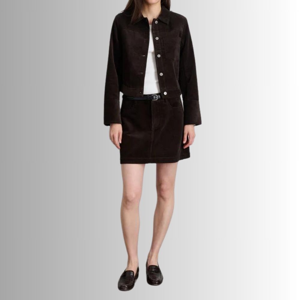 Veste Côtelée Marron Femme – Velours Court Chic décontracté