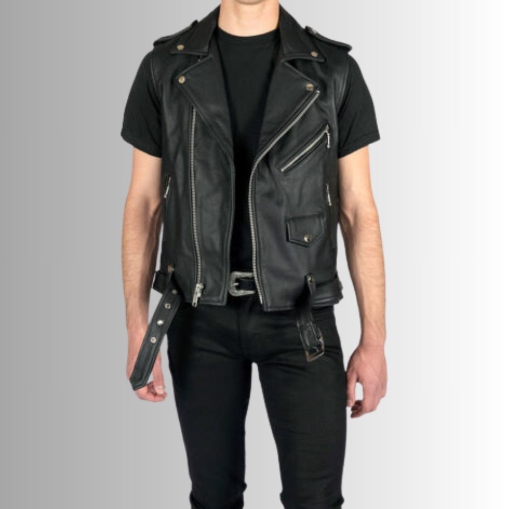 Gilet Cuir Homme Biker Noir