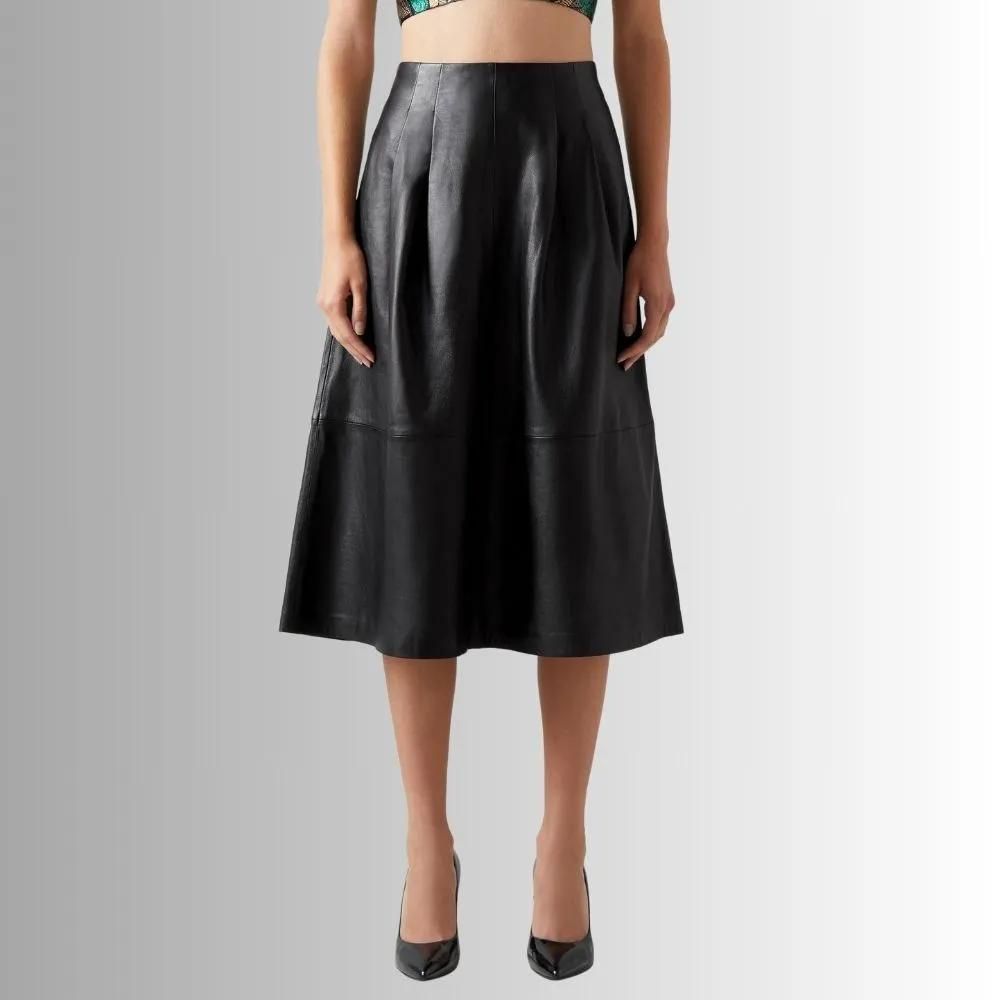 Jupe Midi Cuir Pour Femme - Noir