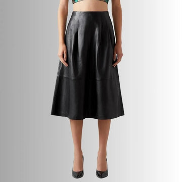 Jupe Midi Cuir Pour Femme - Noir