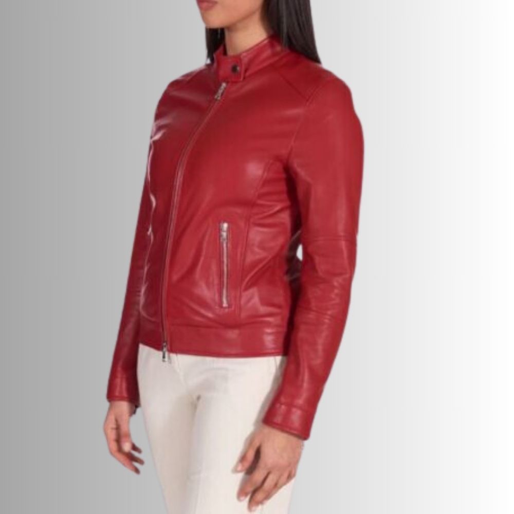 Blouson Cuir Rouge Femme - Cuir d'agneau Nappa