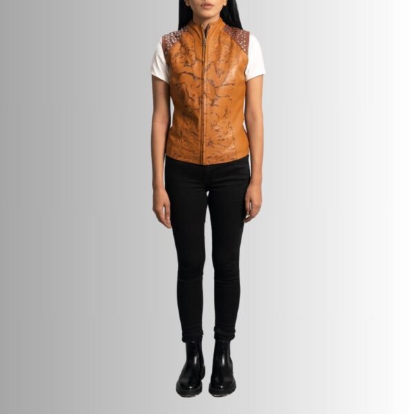 Veste En Cuir Sans Manche Femme - Marron Clair