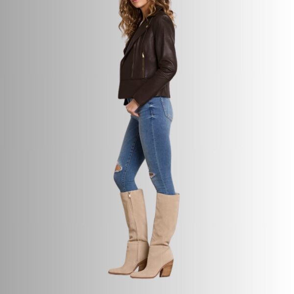 Veste en Cuir Marron Femme - Style Motard