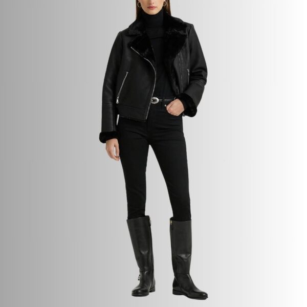 Veste En Cuir Fourrure Femme - Noir