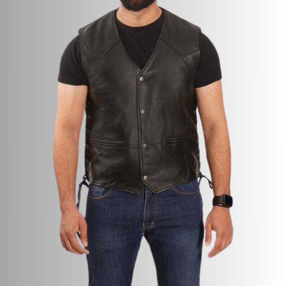 Gilet Cuir Biker Homme - Cuir d'agneau de première qualité