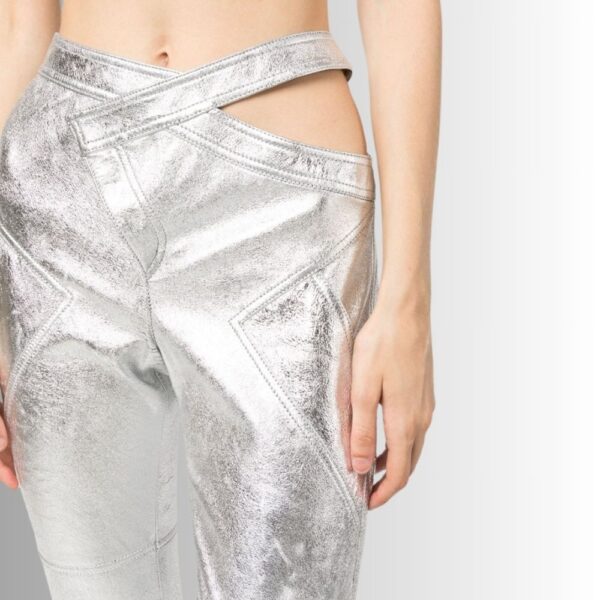 Pantalon Cuir Femme Sexy - Style évasé à effet métallisé