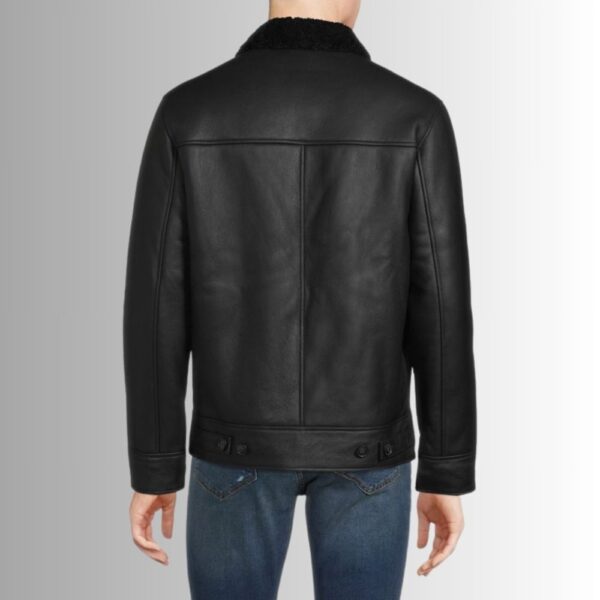 Noir Mouton – Veste cuir noire homme – Col en peau de mouton