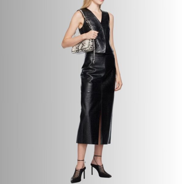 Veste Cuir Femme Sans Manche - Noir-Gaufré