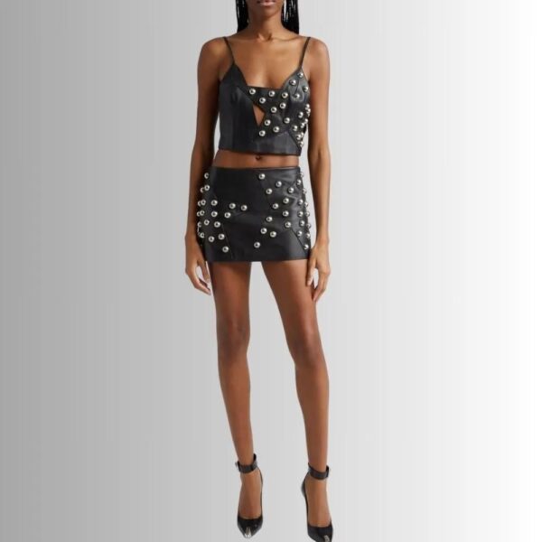 Jupe En Cuir Courte Pour Femme - Polka Clouté