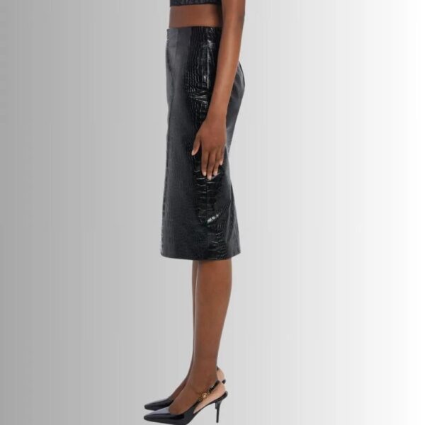 Jupe Cuir Noir Femme - Croco En Relief