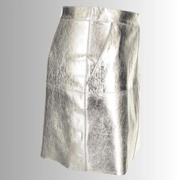 Jupe En Cuir Argenté Métallisé Pour Femme