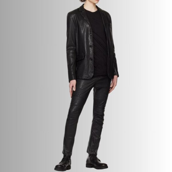 Pantalon En Cuir Moto Homme - Noir