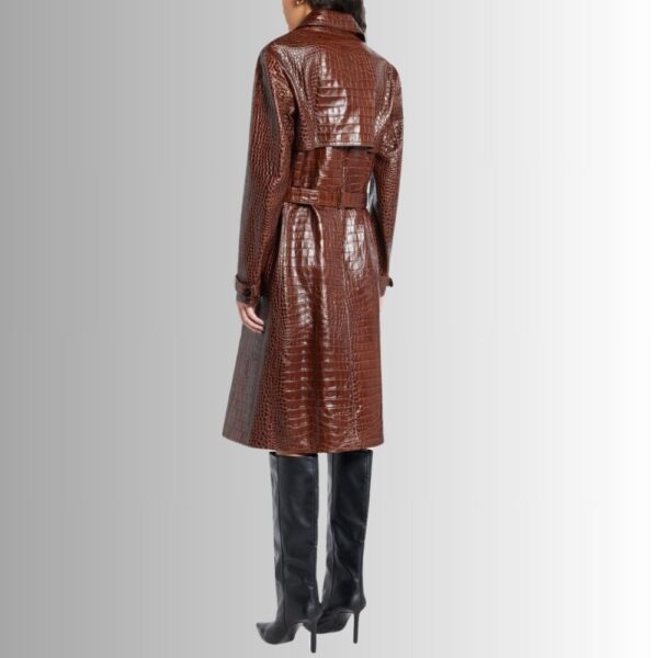 Manteau Cuir Marron Femme Effet Croco - Design Chic Ceinturé