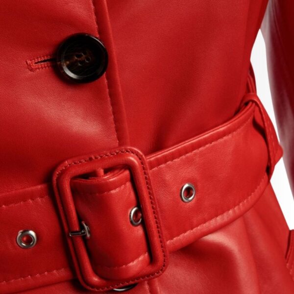 Manteau Cuir Rouge Femme - Style Classique avec Ceinture | FRENCH VESTE