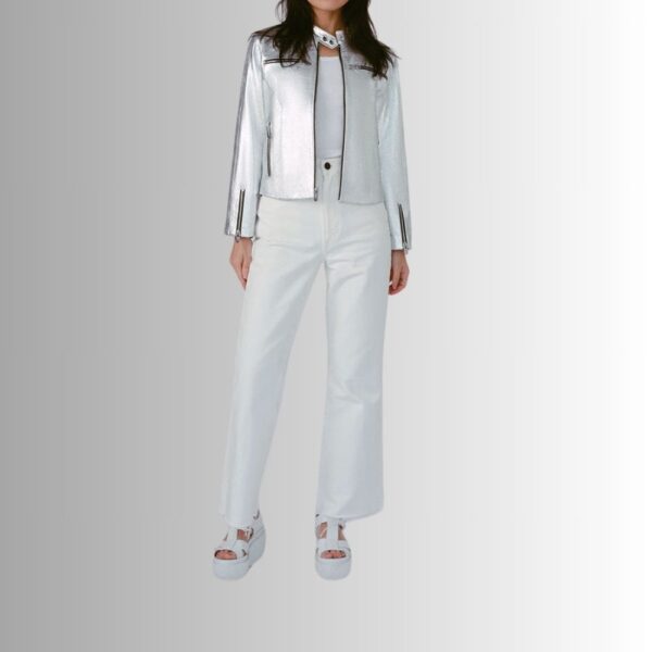 Veste En Cuir Argenté Femme - Finition Métallique
