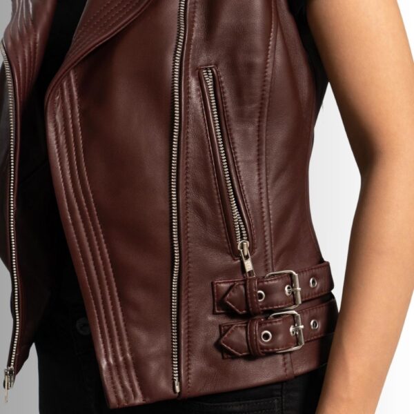 Gilet Cuir Sans Manche Femme - Bordeaux