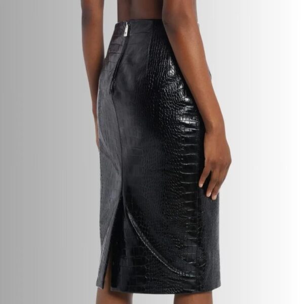 Jupe Cuir Noir Femme - Croco En Relief