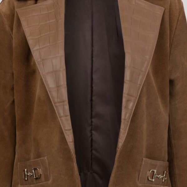 Royale Contrast – Veste Cuir et Daim Femme Élégante à Col Croco
