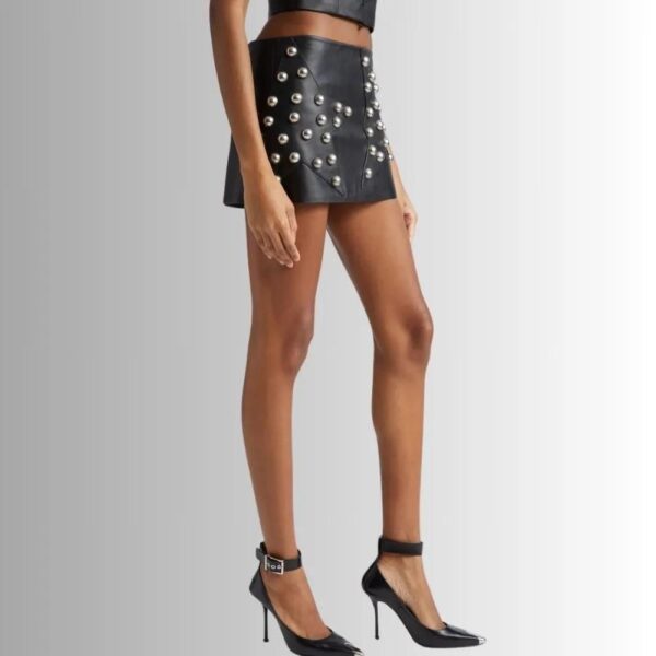 Jupe En Cuir Courte Pour Femme - Polka Clouté