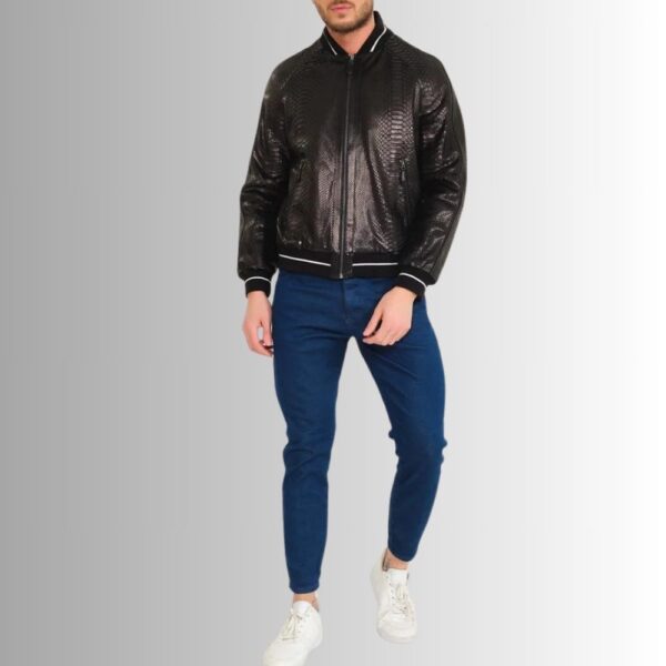 Noir Python – Viper Veste cuir homme embossée reptile – Style unique