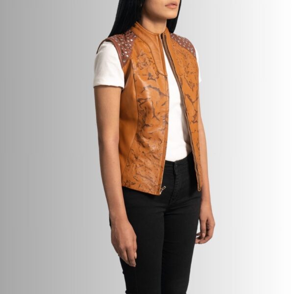 Veste En Cuir Sans Manche Femme - Marron Clair
