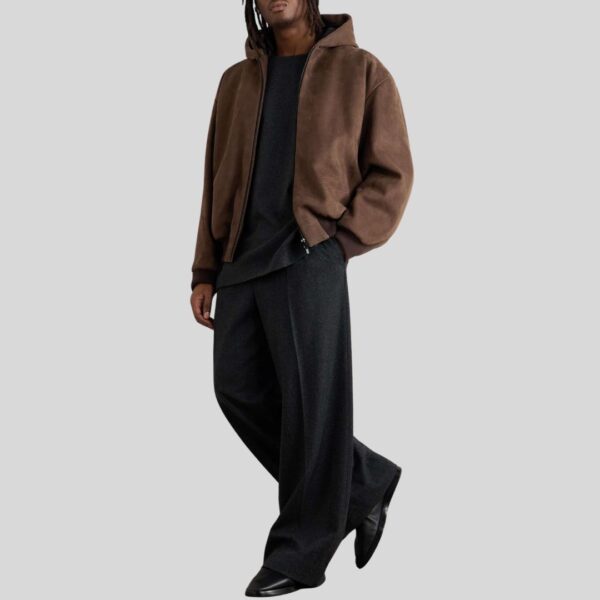 Mocha Shield – Blouson Capuche Daim Homme Zippé Marron