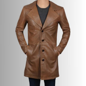 Manteau Cuir Homme Long – en Marron