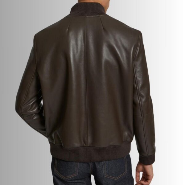 Veste Cuir Marron Homme – Col Tricoté – Moderne à Zip Avant