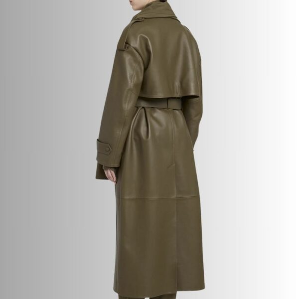 Manteau Cuir Vert Olive Femme - Longue Veste Ceinturée Élégante | French Veste