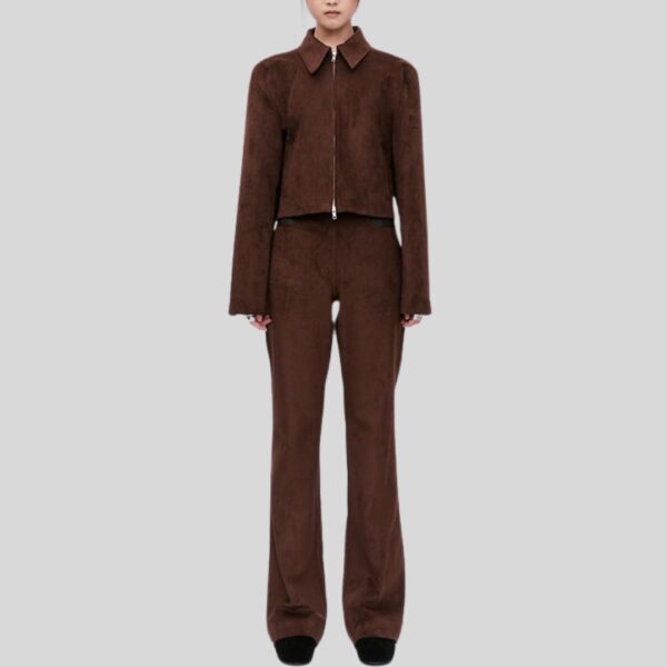 Raven Mocha – Veste Daim Marron Foncé Femme Courte à Fermeture Zippée